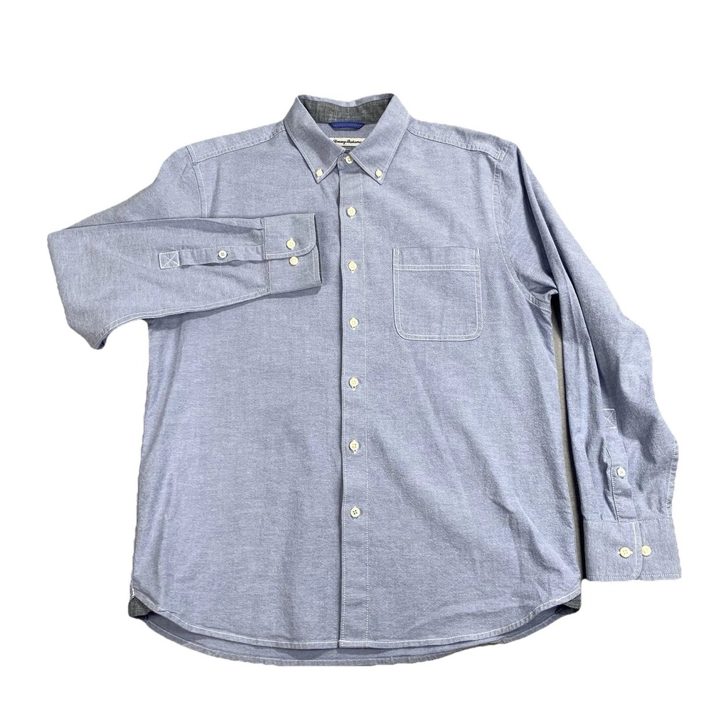 Tommy Bahama Stretch Oxford Button Down Shirt Mens M Light Blue Preppy Classic